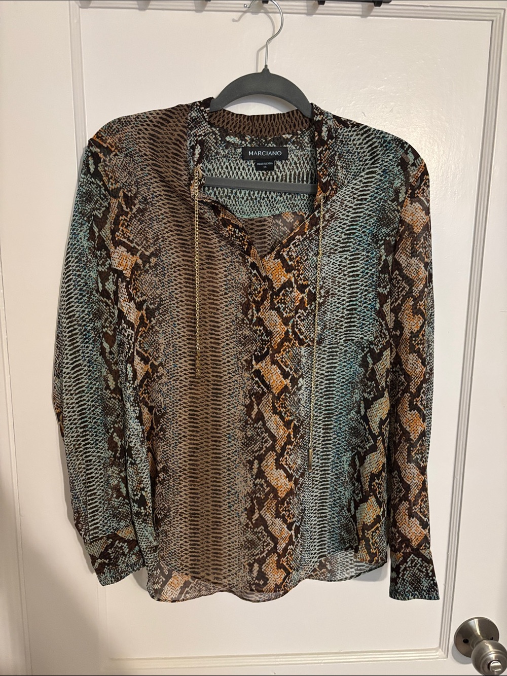 Marciano Women's Snake Print Button-Down Blouse - Brown & Teal